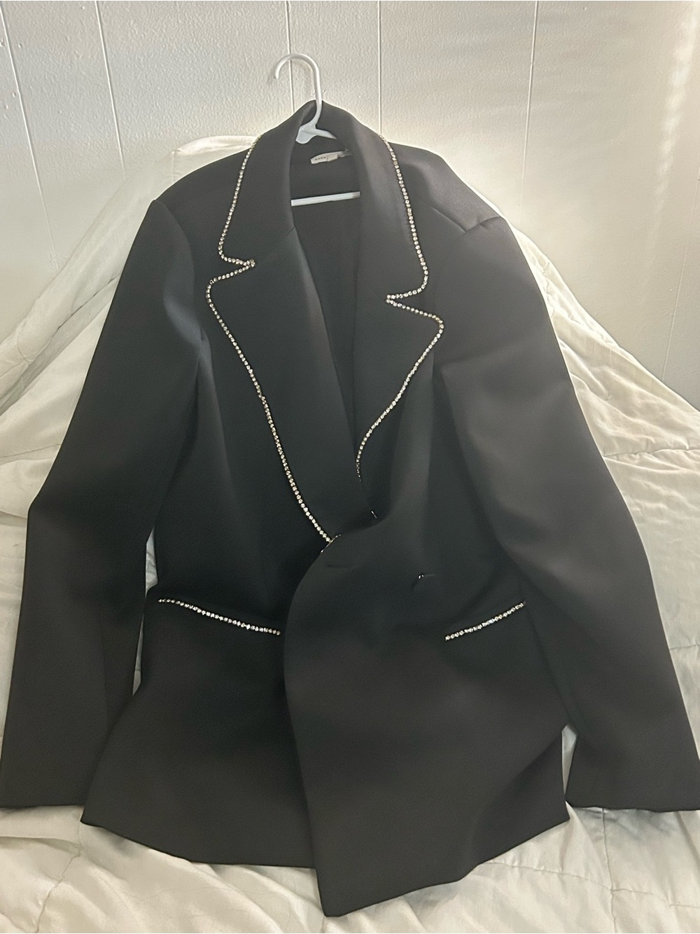 Good American Black Blazer with Rhinestone Trim